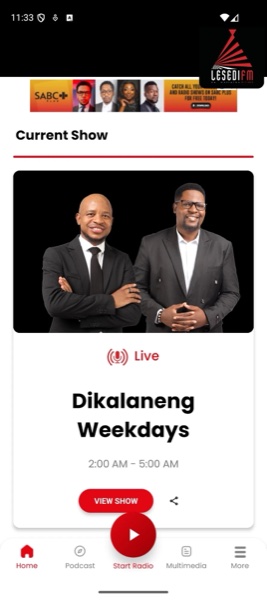 Lesedi FM app, current show with live radio player
