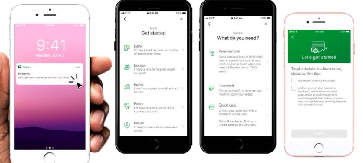 Nedbank Money app, personal loan, overdraft and credit-card journeys